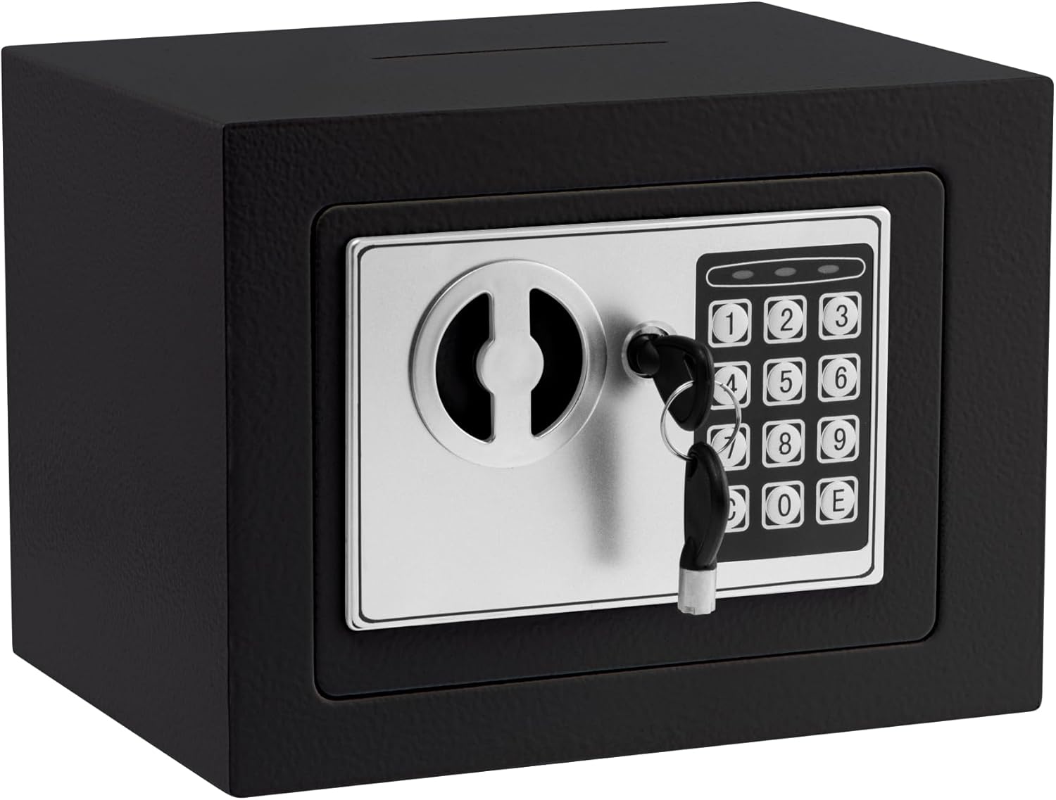 Small Electronic Safe Box With Digital Keypad & Keys - 9.05 x 6.7 x 6.7 Inches Wall Safe 0.23Cuft Mini Security Box for Coin Home Office Hotel Rooms Business Jewelry Gun (Black)