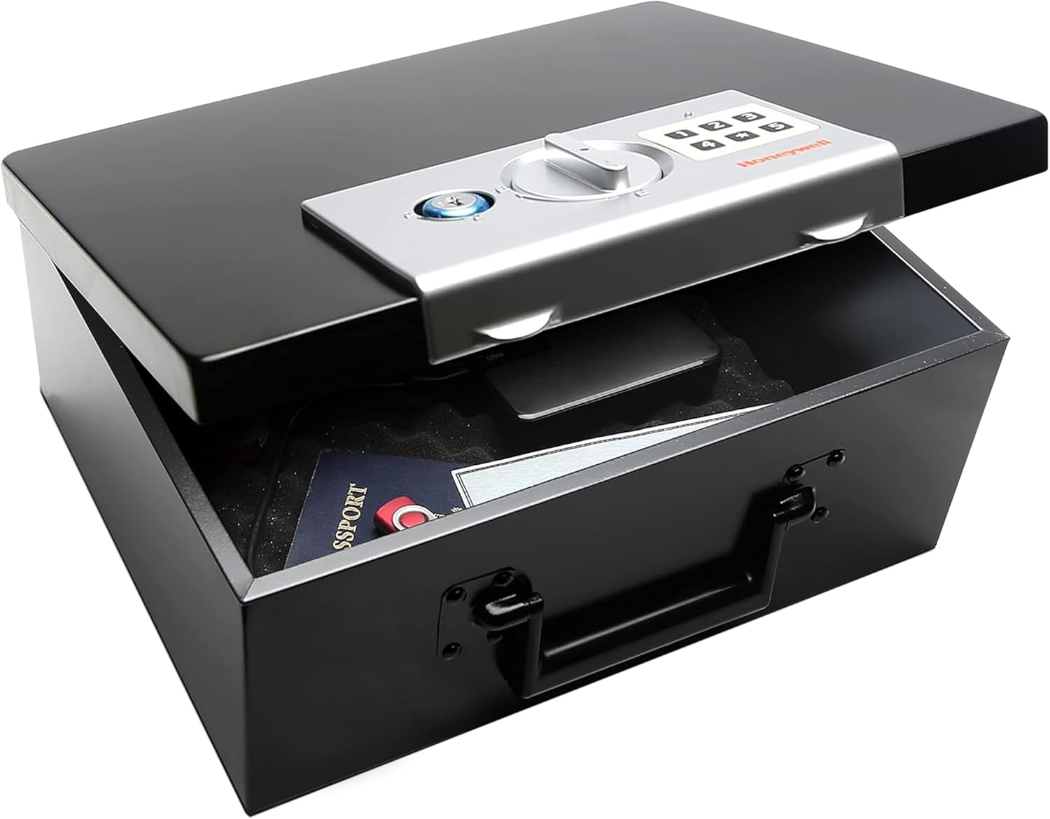 Honeywell Safes & Door Locks - Hideable Small Safe Box - Fire Resistant Document Safety Box for Home - Steel Security Digital Code Lock for Personal Items, Jewelry, Money Safe - 0.26-CU - Black - 6108