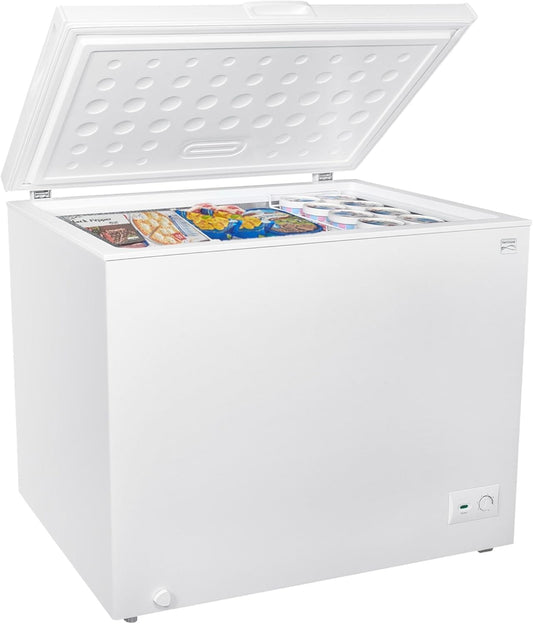 Kenmore Deep Freezer - Chest Freezer, 1 Basket, Garage Ready, Meat Storage, Front Drain, Congelador For Home, Apartment, Basement, Dorm, Shed, Cottage, Manual Defrost, Stand Up, 8.7 Cubic Feet, White