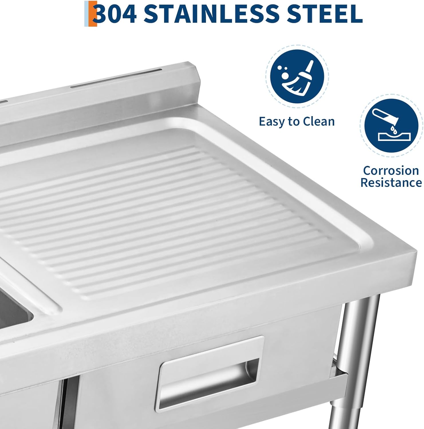 39.4 X 19.7 x 38.6 Inch Stainless Steel Utility Sink, Freestanding Single Bowl Kitchen Sink with Drawer, Pull-Out Hot & Cold Faucet, Built-in Drain Basket, Dish Rack for Laundry Room, Garage