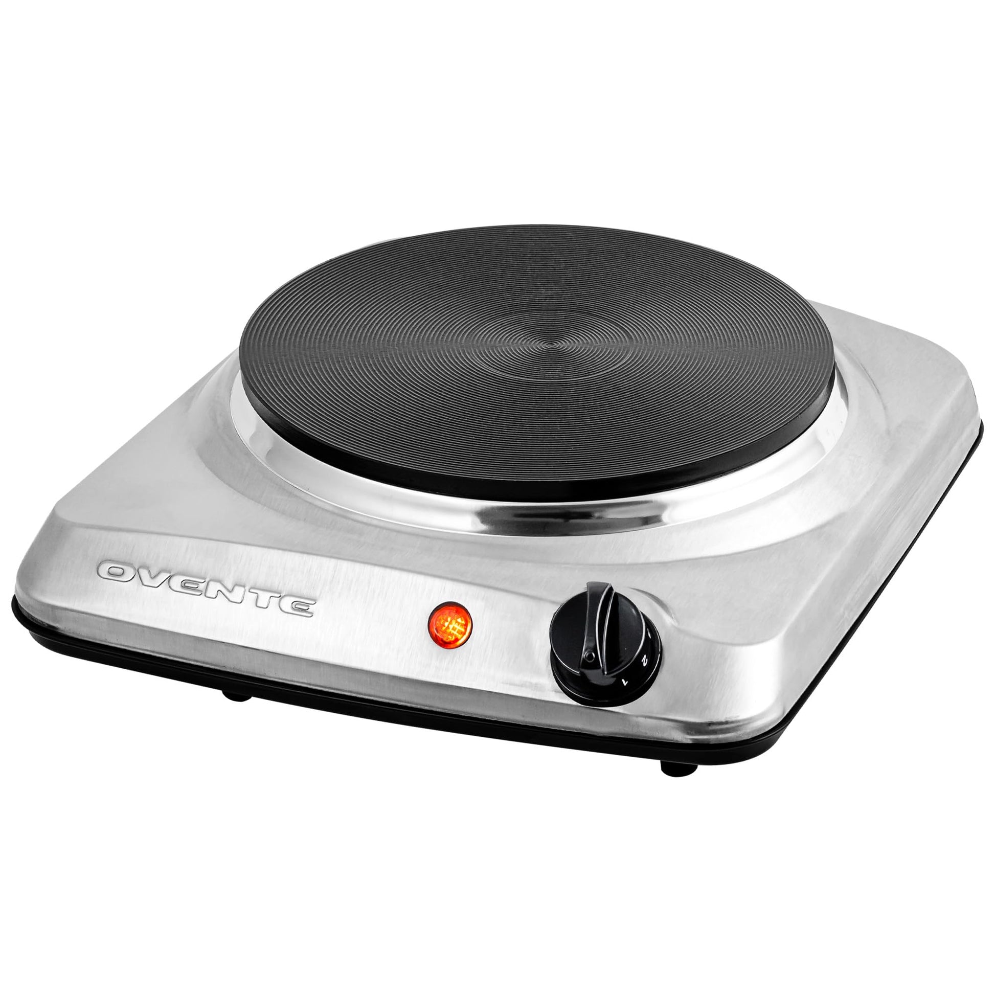 OVENTE Electric Countertop Double Burner, 1700W Cooktop with 7.25" and 6.10" Cast Iron Hot Plates, Temperature Control, Portable Cooking Stove and Easy to Clean Stainless Steel Base, Black BGS102B