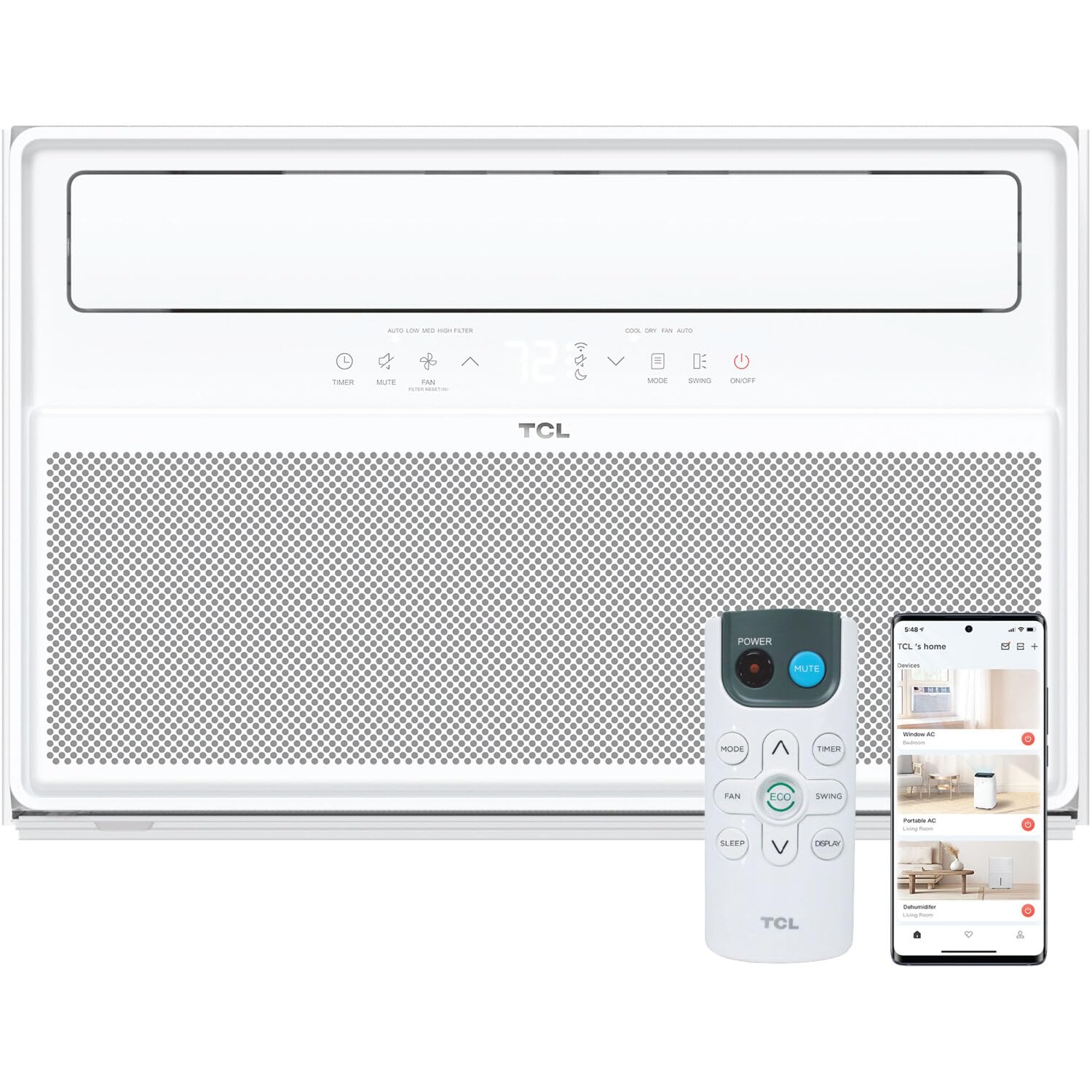 TCL H14W35W 14,000 BTU Smart Window Air Conditioner, AC Unit, Fan & Dehumidifier, 700 Sq. Ft, Remote Control, Compatible with Alexa/Google Assistant, White