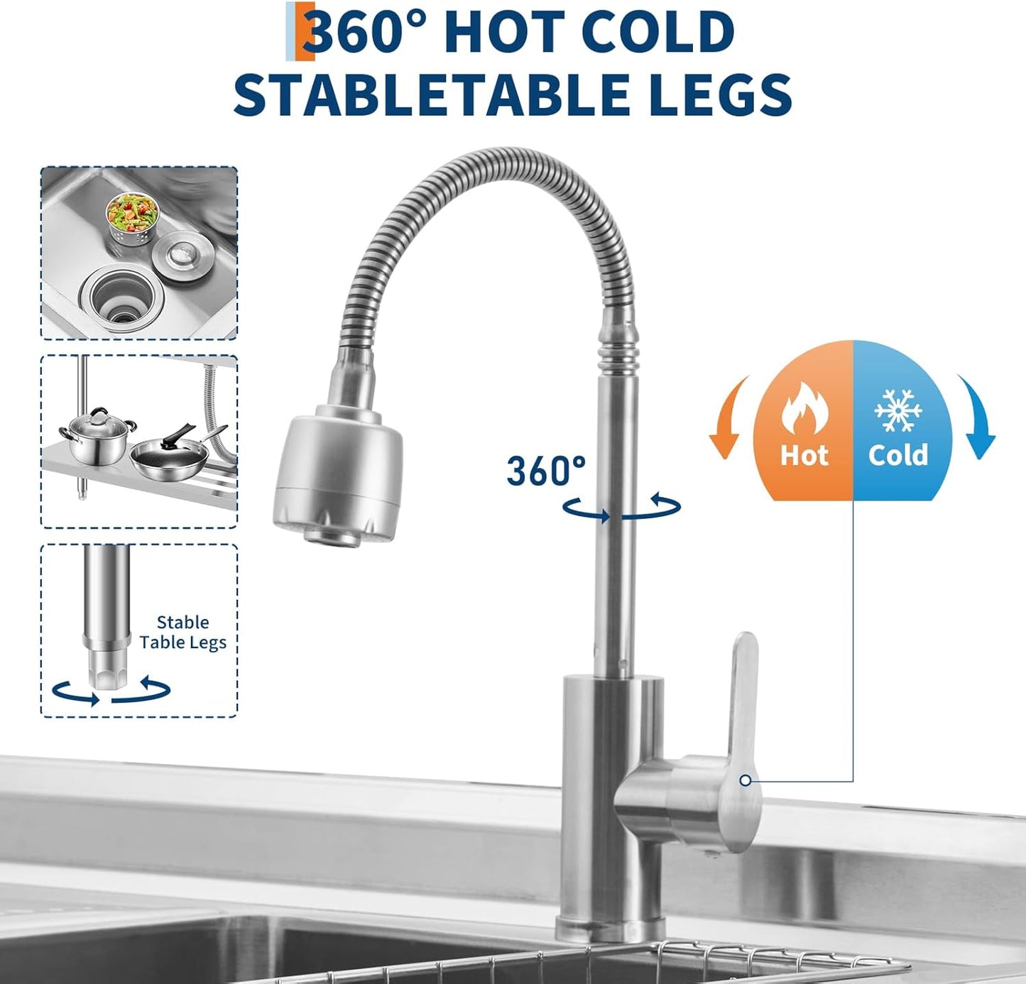 39.4 X 19.7 x 38.6 Inch Stainless Steel Utility Sink, Freestanding Single Bowl Kitchen Sink with Drawer, Pull-Out Hot & Cold Faucet, Built-in Drain Basket, Dish Rack for Laundry Room, Garage