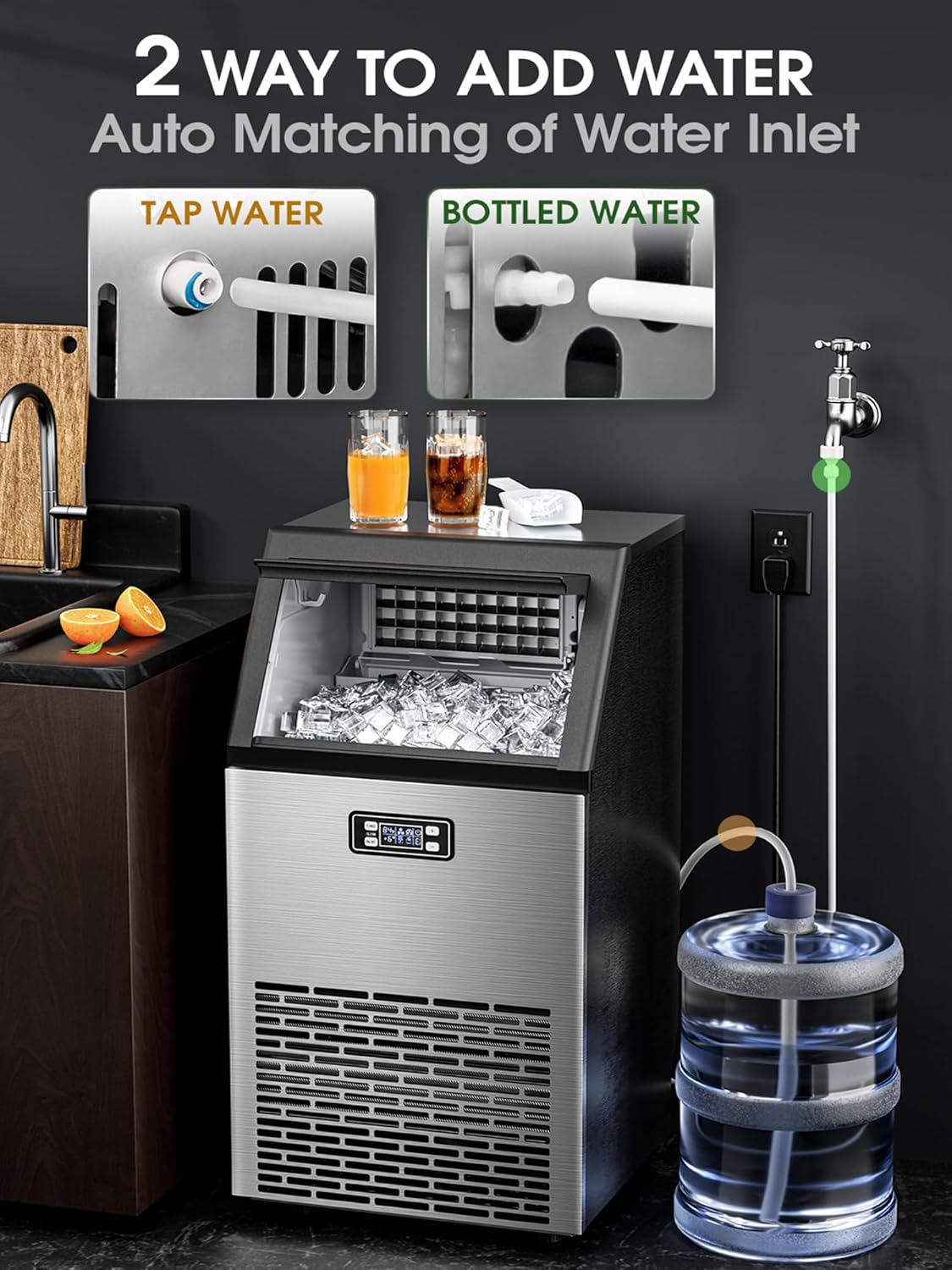 Commercial Ice Maker,2025 Upgraded-101lbs/24H Stainless Steel Ice Machine with 33lbs Storage Capacity, Auto Self-Cleaning, LED Digital Display, 45 Ice Cubes in 12 Mins,Home/Bar/Restaurant