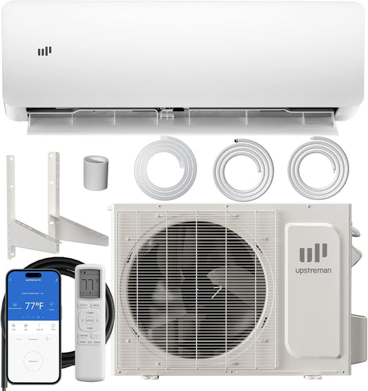 Upstreman 12000 BTU Mini Split Air Conditioner, 115/230V Mini Split AC Unit, Heating system, Energy Efficient Inverter AC, 20 SEER2, Energy Saving, Wifi Enabled, with Mounting Brackets (230V)
