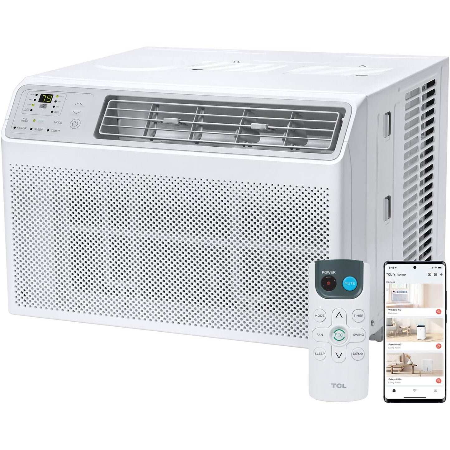 TCL H14W35W 14,000 BTU Smart Window Air Conditioner, AC Unit, Fan & Dehumidifier, 700 Sq. Ft, Remote Control, Compatible with Alexa/Google Assistant, White