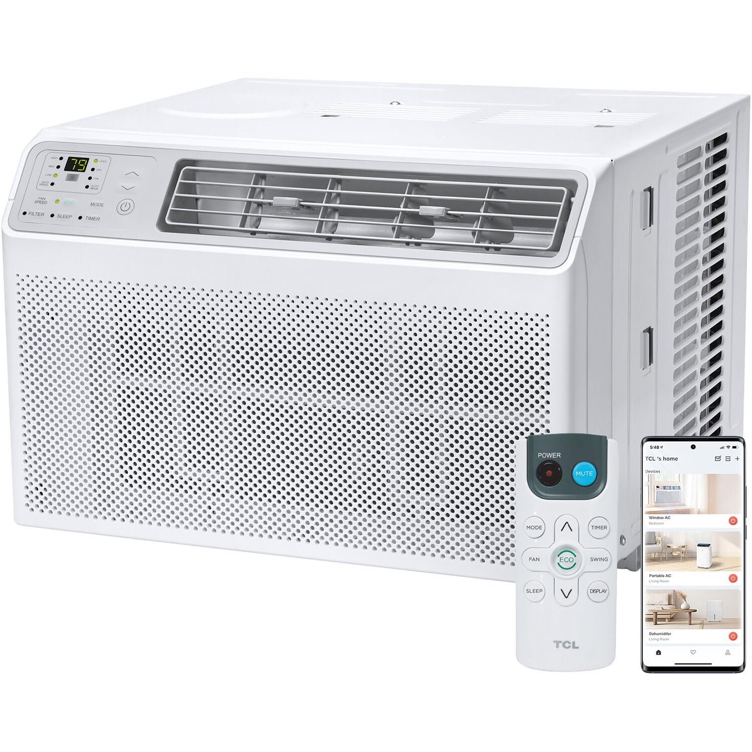 TCL H14W35W 14,000 BTU Smart Window Air Conditioner, AC Unit, Fan & Dehumidifier, 700 Sq. Ft, Remote Control, Compatible with Alexa/Google Assistant, White