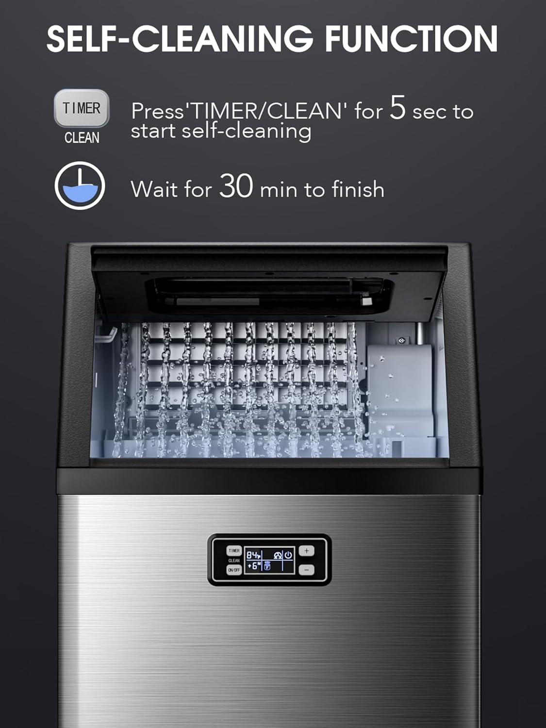 Commercial Ice Maker,2025 Upgraded-101lbs/24H Stainless Steel Ice Machine with 33lbs Storage Capacity, Auto Self-Cleaning, LED Digital Display, 45 Ice Cubes in 12 Mins,Home/Bar/Restaurant