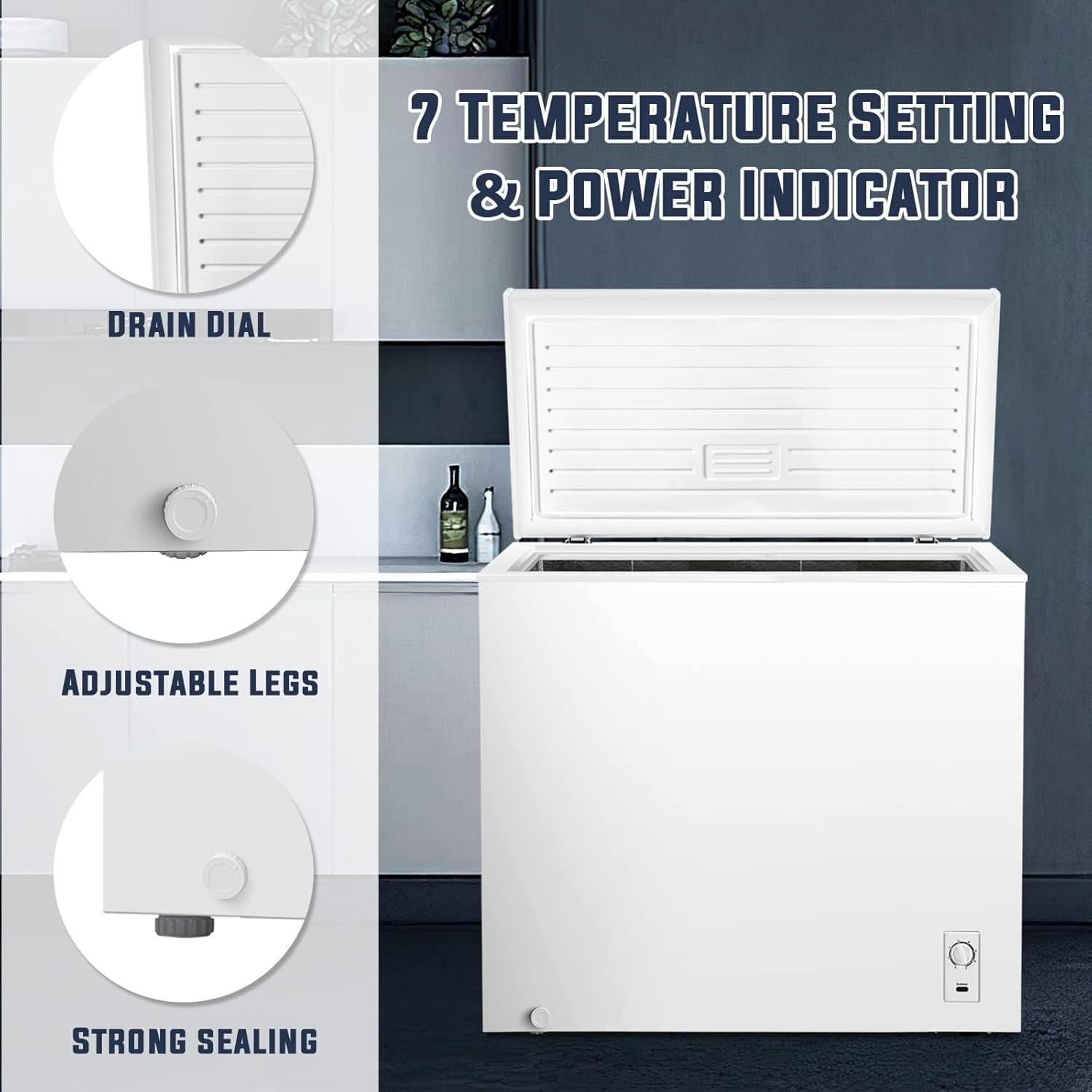 Antarctic Star 7.0 Cu. ft Chest Freezer 6.8℉to -4℉ Free Standing Top open Door Compact Freezer with Adjustable Temperature Defrost Water Drain/Power Saving White