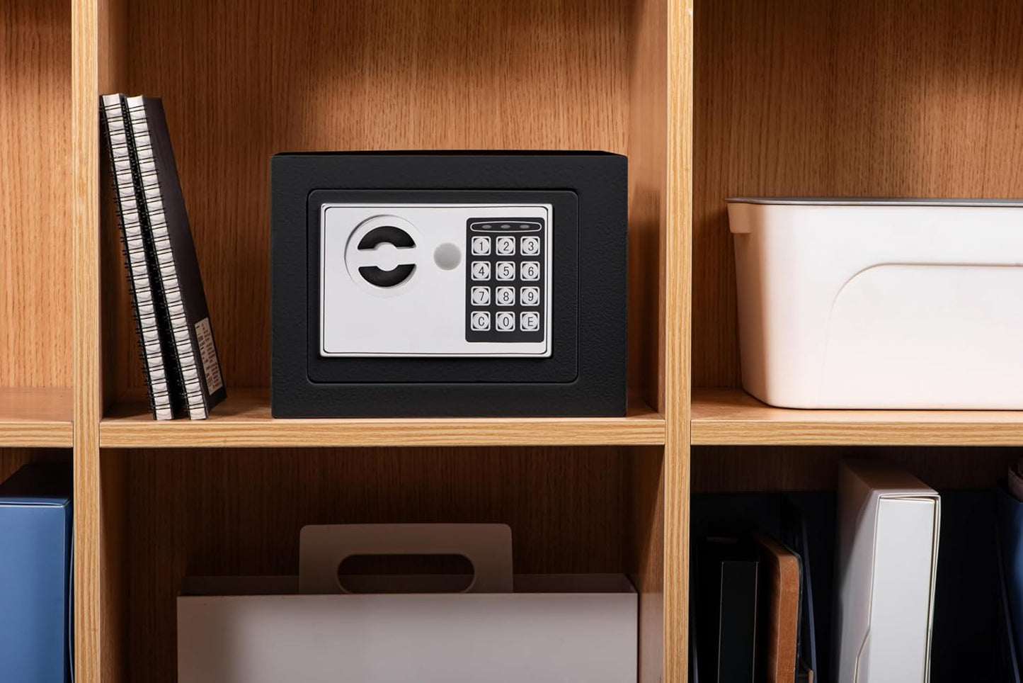 Small Electronic Safe Box With Digital Keypad & Keys - 9.05 x 6.7 x 6.7 Inches Wall Safe 0.23Cuft Mini Security Box for Coin Home Office Hotel Rooms Business Jewelry Gun (Black)