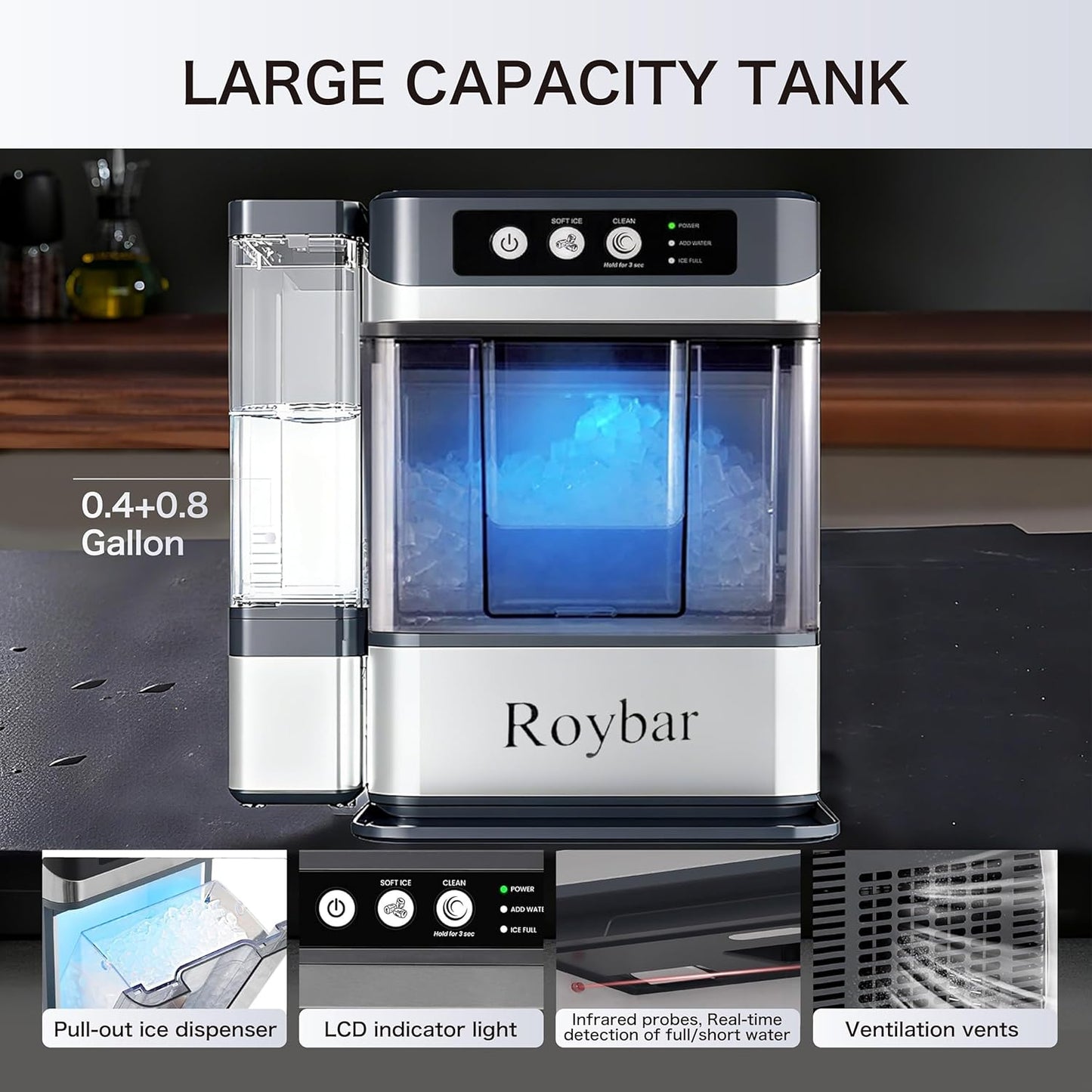 Large Capacity Ice Makers Countertop One-Click Operation Self-Cleaning Portable Ice Maker 41lbs/24H with There is A Detachable 3L Water Tank Ice Machine for Home,Bar,Office