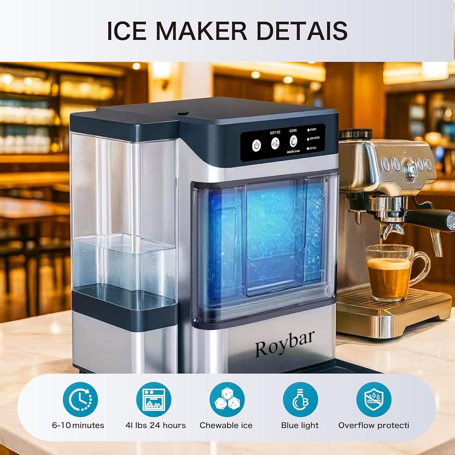 Large Capacity Ice Makers Countertop One-Click Operation Self-Cleaning Portable Ice Maker 41lbs/24H with There is A Detachable 3L Water Tank Ice Machine for Home,Bar,Office