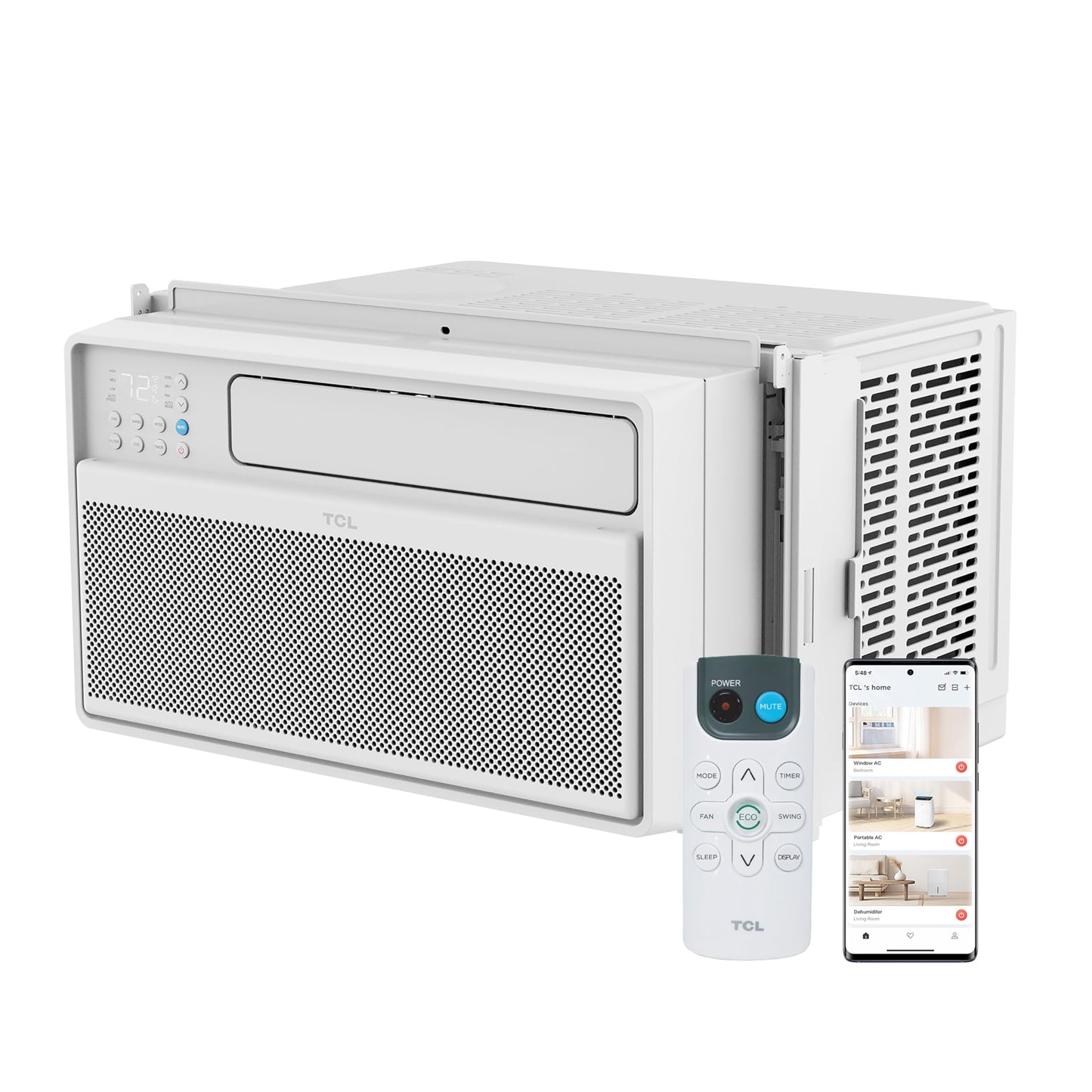 TCL H14W35W 14,000 BTU Smart Window Air Conditioner, AC Unit, Fan & Dehumidifier, 700 Sq. Ft, Remote Control, Compatible with Alexa/Google Assistant, White