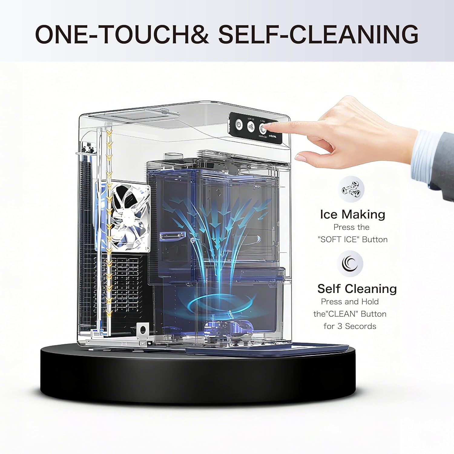 Large Capacity Ice Makers Countertop One-Click Operation Self-Cleaning Portable Ice Maker 41lbs/24H with There is A Detachable 3L Water Tank Ice Machine for Home,Bar,Office