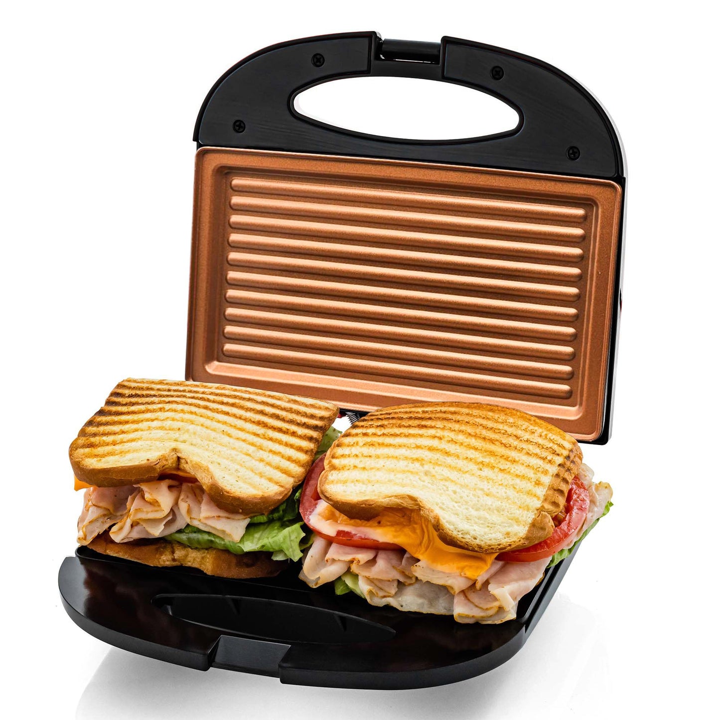 OVENTE Electric Sandwich Maker with Non-Stick Plates, Indicator Lights, Cool Touch Handle, Easy to Clean and Store, Perfect for Cooking Breakfast, Grilled Cheese, Tuna Melts and Snacks, Black GPS401B