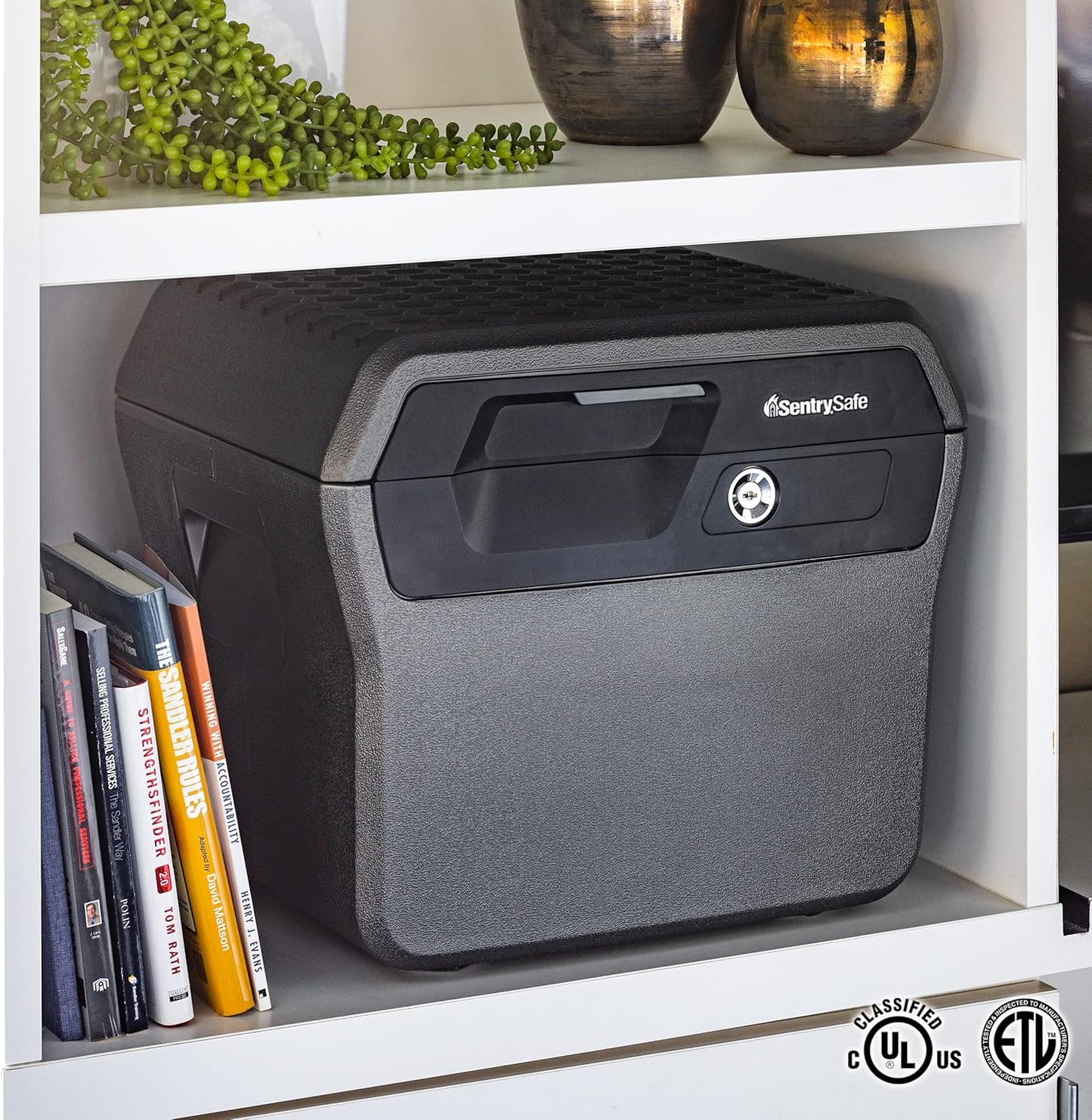 SentrySafe Fireproof and Waterproof Lock Box with Key Lock, File Safe with Carrying Handles for Documents, 0.66 Cubic Feet, 14.1 x 16.6 x 13.8 Inches, FHW40100