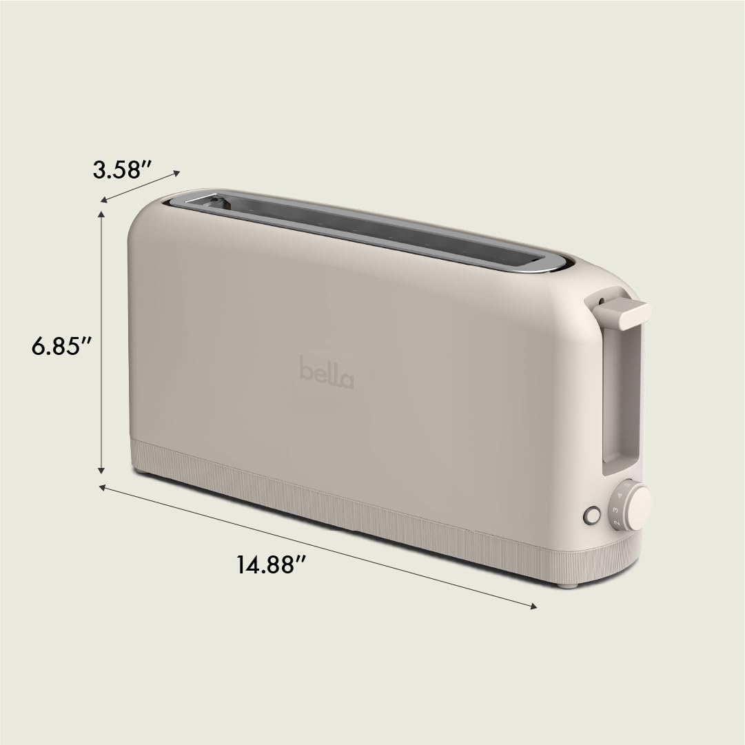 bella 2 Slice Slim Toaster, Fits-anywhere™ Kitchenware, 6 Setting Shade Control with Reheat & Cancel Buttons, Fits sourdough, 10” Long Slot, Anti Jam & Auto Shutoff, 900 Watt, Oatmilk
