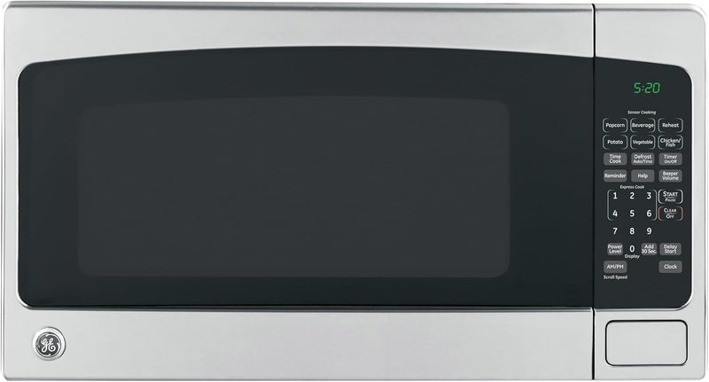 GE Countertop Microwave Oven,1, 200-watt Capacity, 2.0 Cubic Ft., 8 Auto Setting Cooking Settings, Child-Lock Technology, Kitchen Essentials for the Countertop, Dorm Room or Apartment, Stainless Steel