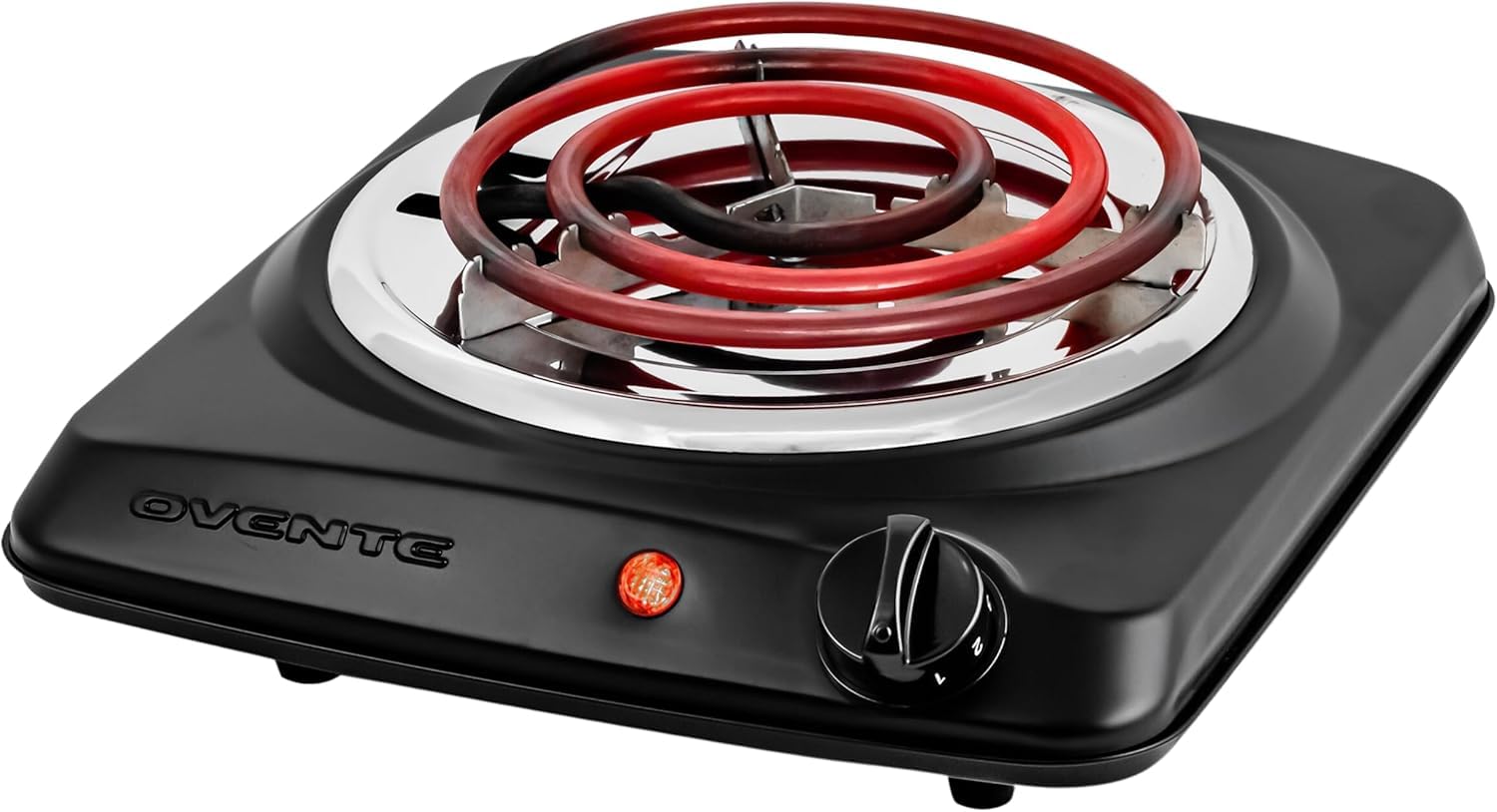 OVENTE Electric Countertop Double Burner, 1700W Cooktop with 7.25" and 6.10" Cast Iron Hot Plates, Temperature Control, Portable Cooking Stove and Easy to Clean Stainless Steel Base, Black BGS102B