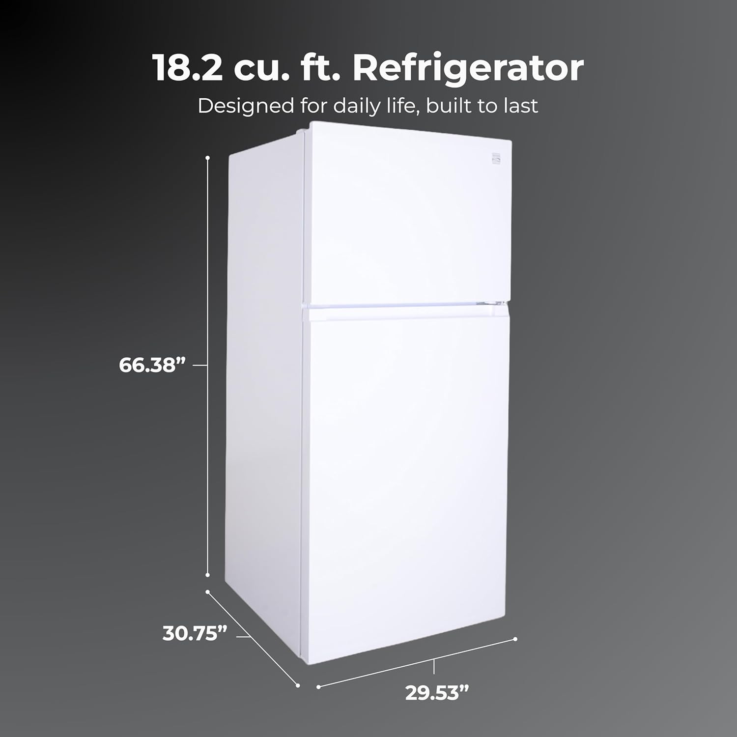 Kenmore 30 in. 18.2 cu. ft. Capacity Refrigerator/Freezer Adjustable Glass Shelving, Humidity Control Crispers, Gallon Door Bins, White