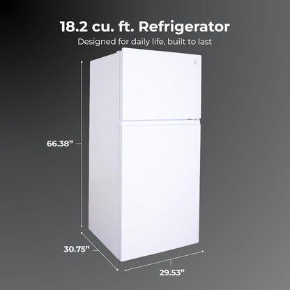 Kenmore 30 in. 18.2 cu. ft. Capacity Refrigerator/Freezer Adjustable Glass Shelving, Humidity Control Crispers, Gallon Door Bins, White