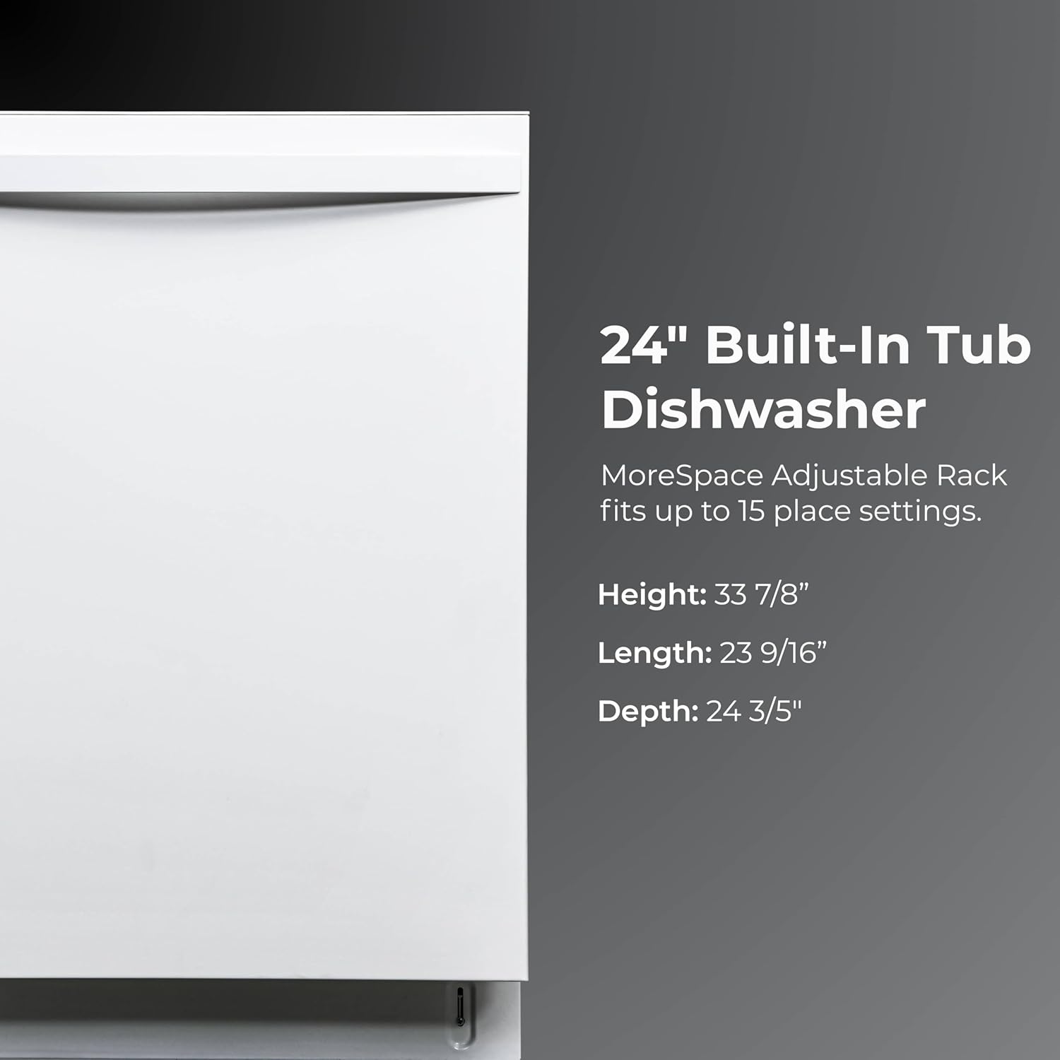 Kenmore 22-14622 24" Built-in Dishwasher-Quiet Tub with TurboDry, Leak, & SmartWash Soil Detection-15 Place Settings-49 DBA-Energy Star Certified, 24.61"D x 23.55"W x 33.88"H, White