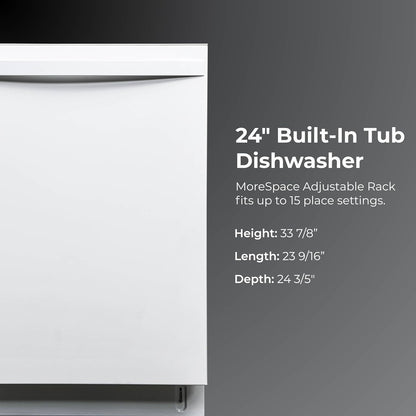 Kenmore 22-14622 24" Built-in Dishwasher-Quiet Tub with TurboDry, Leak, & SmartWash Soil Detection-15 Place Settings-49 DBA-Energy Star Certified, 24.61"D x 23.55"W x 33.88"H, White