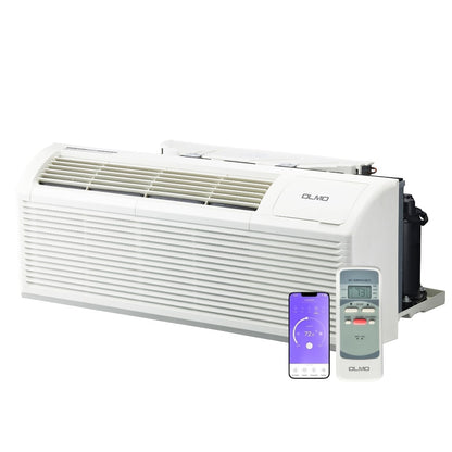 OLMO 9,000 BTU PTAC – Heating & Cooling – Packaged Terminal Air Conditioner & Heat Strip – Built-In 3.5kW Electric Heater – Includes Wireless Smart Kit, Remote & Power Cord – R-32 Refrigerant