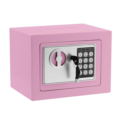 Small Electronic Safe Box With Digital Keypad & Keys - 9.05 x 6.7 x 6.7 Inches Wall Safe 0.23Cuft Mini Security Box for Coin Home Office Hotel Rooms Business Jewelry Gun (Black)