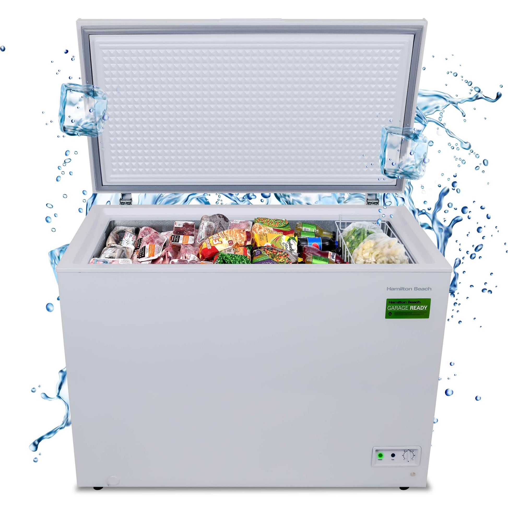 14 cu ft Chest Freezer - White, Large Storage for Families, Space-Saving Flat Back, Front Drain, Garage Ready - By Hamilton Beach