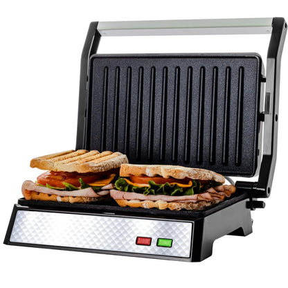 OVENTE Electric Sandwich Maker with Non-Stick Plates, Indicator Lights, Cool Touch Handle, Easy to Clean and Store, Perfect for Cooking Breakfast, Grilled Cheese, Tuna Melts and Snacks, Black GPS401B