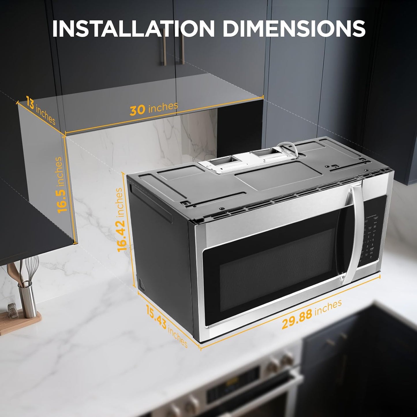 BLACK+DECKER Over the Range Microwave Oven with Air Fryer, Convection, and Bake Modes, 1.5 cu.ft., Stainless Steel, 900 Watts, EC942K6CE-SS