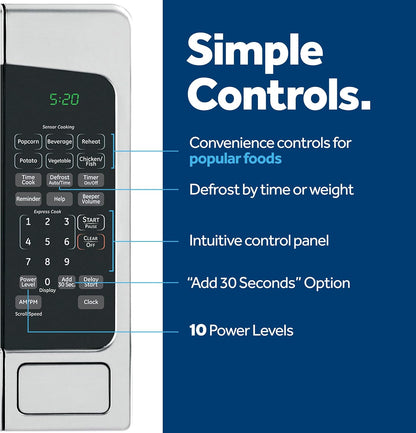 GE Countertop Microwave Oven,1, 200-watt Capacity, 2.0 Cubic Ft., 8 Auto Setting Cooking Settings, Child-Lock Technology, Kitchen Essentials for the Countertop, Dorm Room or Apartment, Stainless Steel