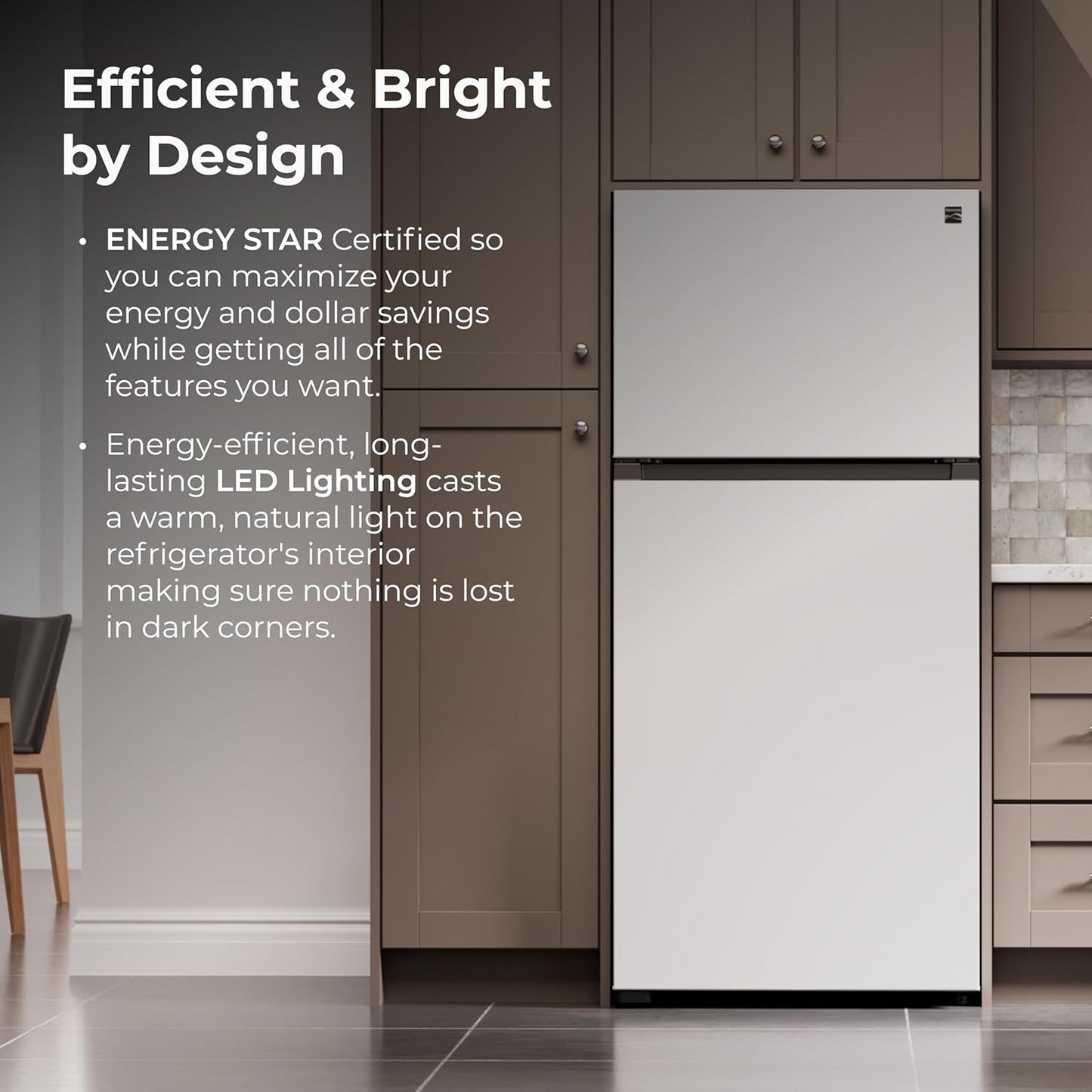 Kenmore 30 in. 18.2 cu. ft. Capacity Refrigerator/Freezer Adjustable Glass Shelving, Humidity Control Crispers, Gallon Door Bins, White