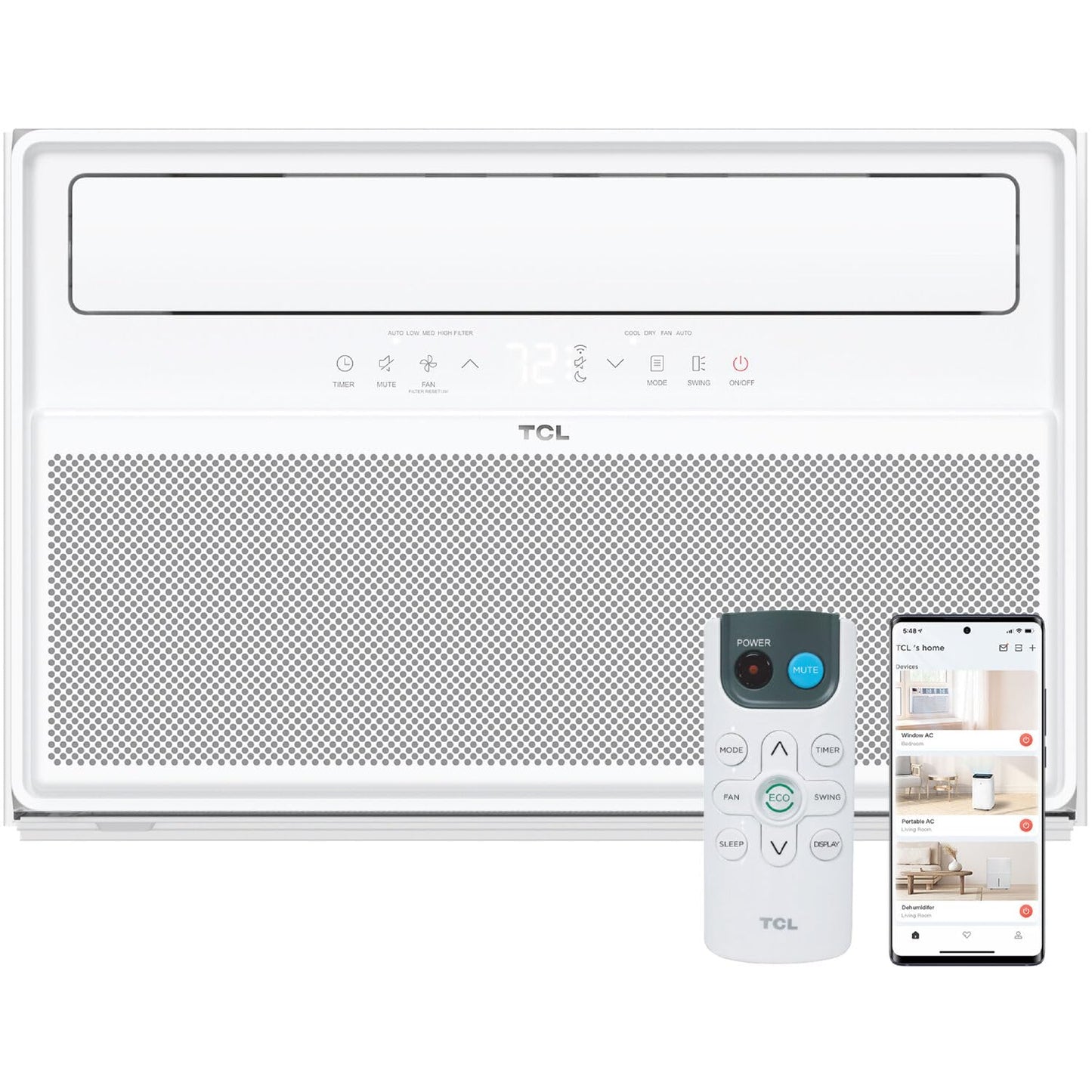 TCL H14W35W 14,000 BTU Smart Window Air Conditioner, AC Unit, Fan & Dehumidifier, 700 Sq. Ft, Remote Control, Compatible with Alexa/Google Assistant, White