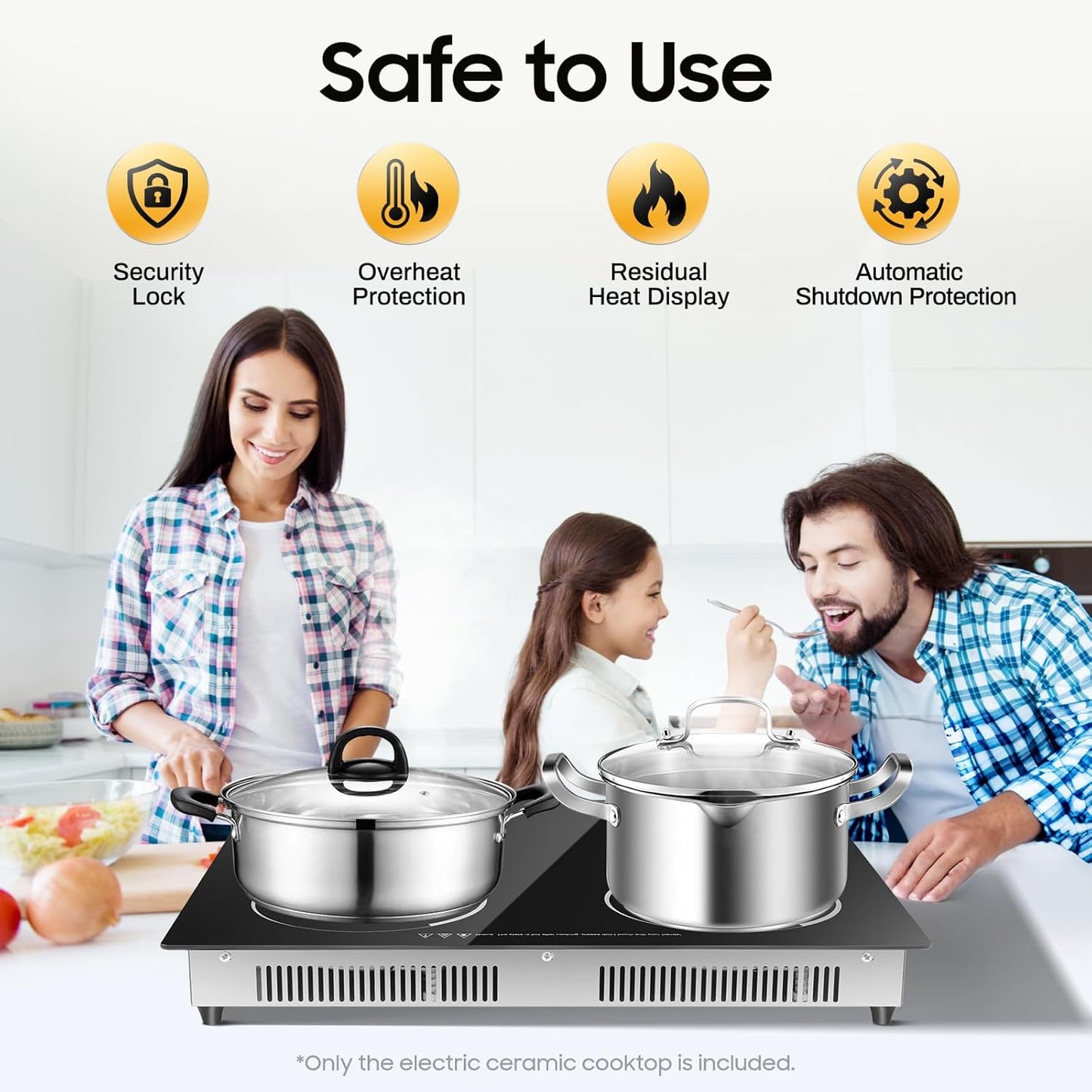 4 Burner Electric Cooktop 110V, 23 Inch Electric Stove Countertop & Built-in, 3000W Ceramic Stove Top with 9 Heating Level, Child Lock, Timer, Hard Wire, No Plug
