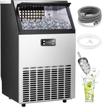 Commercial Ice Maker,2025 Upgraded-101lbs/24H Stainless Steel Ice Machine with 33lbs Storage Capacity, Auto Self-Cleaning, LED Digital Display, 45 Ice Cubes in 12 Mins,Home/Bar/Restaurant
