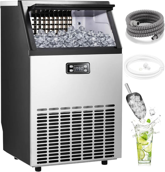 Commercial Ice Maker,2025 Upgraded-101lbs/24H Stainless Steel Ice Machine with 33lbs Storage Capacity, Auto Self-Cleaning, LED Digital Display, 45 Ice Cubes in 12 Mins,Home/Bar/Restaurant