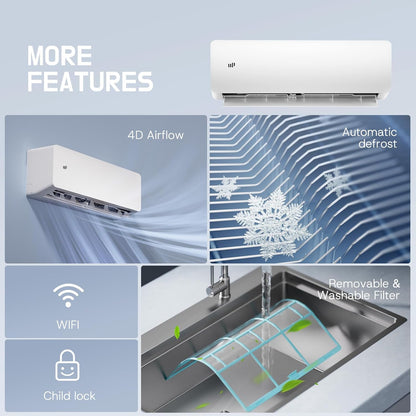 Upstreman 12000 BTU Mini Split Air Conditioner, 115/230V Mini Split AC Unit, Heating system, Energy Efficient Inverter AC, 20 SEER2, Energy Saving, Wifi Enabled, with Mounting Brackets (230V)