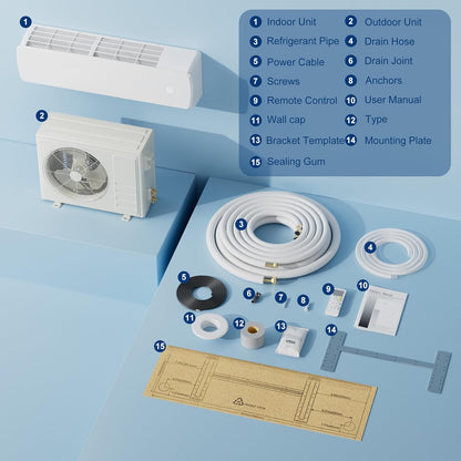 12000 BTU Mini Split AC/Heating System,19 SEER2 110/120V Energy Efficient Ductless Inverter System,Cools Up to 750 Sq.Ft with Pre-Charged Condenser,Heat Pump & Installation Kits