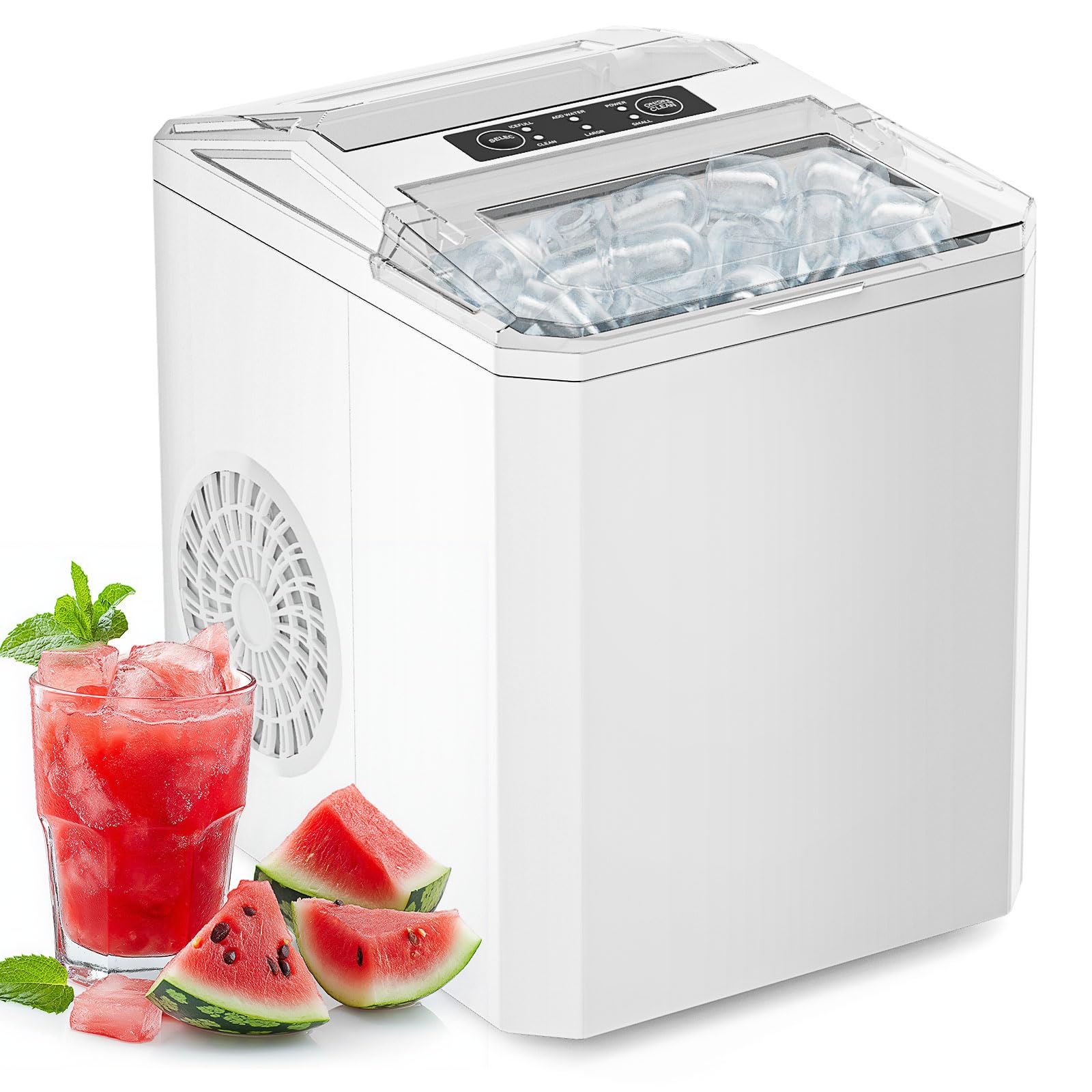 Sweetcrispy Countertop Ice Maker Machine, Portable Self-Cleaning Ice Machine with Ice Scoop, Basket and Handle, 9 Cubes in 6 Mins, 26.5lbs/24Hrs, 2 Sizes of Bullet Ice for Home Kitchen, Coal Black