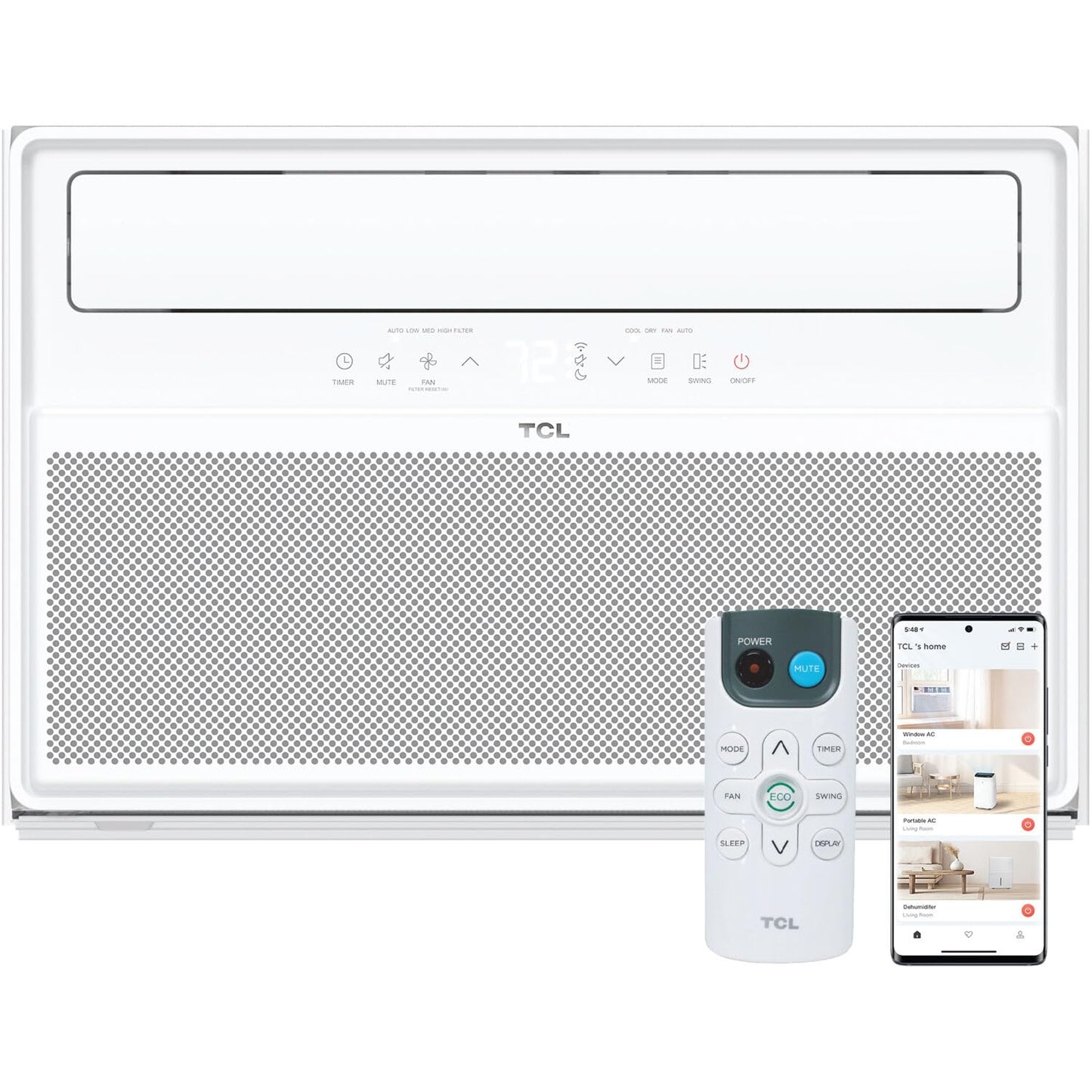 TCL H14W35W 14,000 BTU Smart Window Air Conditioner, AC Unit, Fan & Dehumidifier, 700 Sq. Ft, Remote Control, Compatible with Alexa/Google Assistant, White