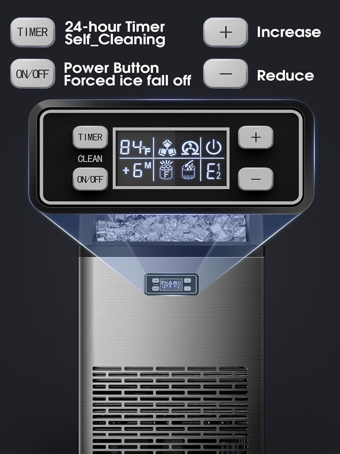 Commercial Ice Maker,2025 Upgraded-101lbs/24H Stainless Steel Ice Machine with 33lbs Storage Capacity, Auto Self-Cleaning, LED Digital Display, 45 Ice Cubes in 12 Mins,Home/Bar/Restaurant