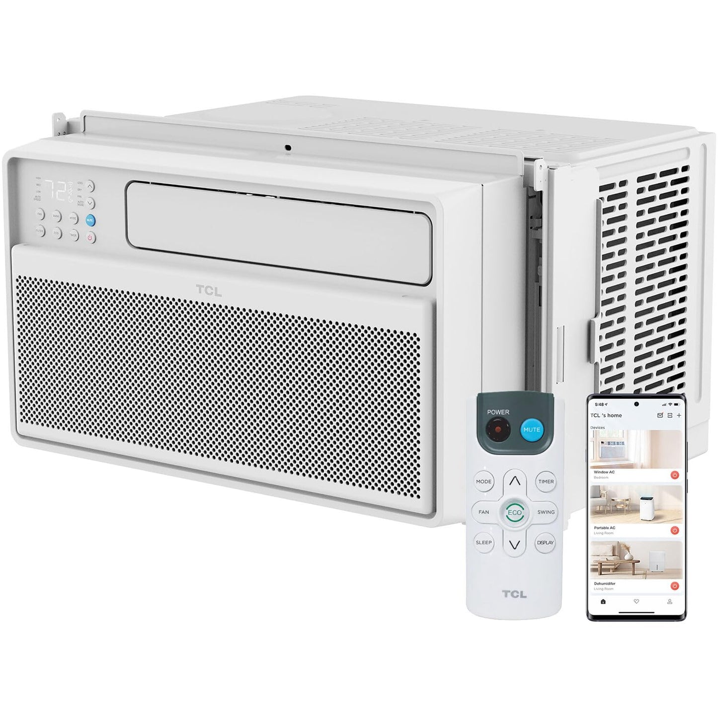 TCL H14W35W 14,000 BTU Smart Window Air Conditioner, AC Unit, Fan & Dehumidifier, 700 Sq. Ft, Remote Control, Compatible with Alexa/Google Assistant, White