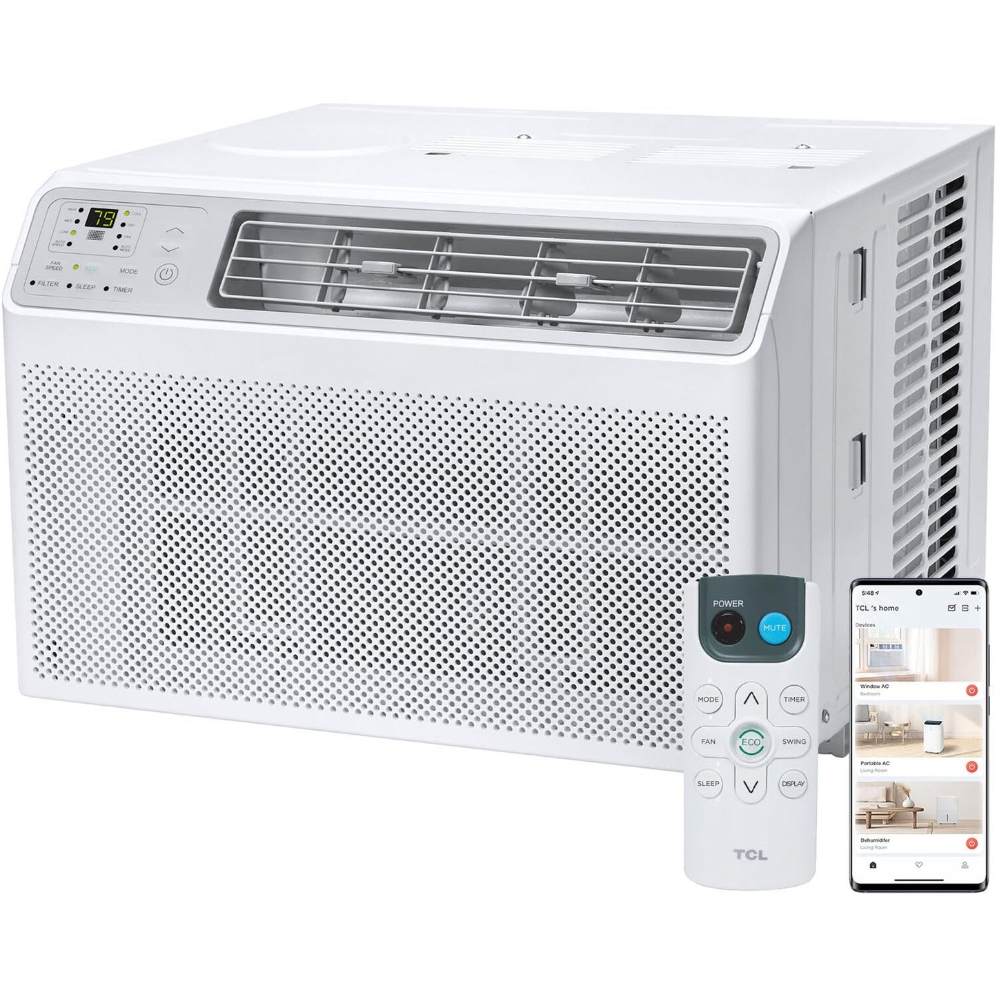 TCL H14W35W 14,000 BTU Smart Window Air Conditioner, AC Unit, Fan & Dehumidifier, 700 Sq. Ft, Remote Control, Compatible with Alexa/Google Assistant, White