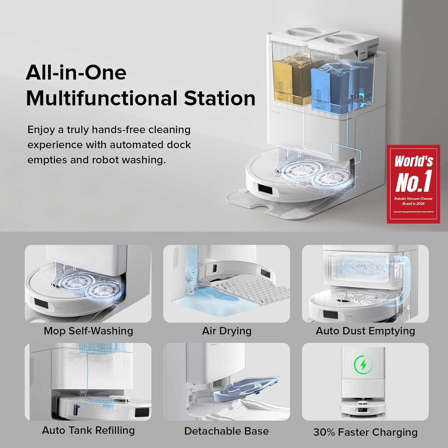 roborock Qrevo Series Robot Vacuum and Mop, 8000Pa Suction, Upgraded from Qrevo S, Anti-Tangle Brush, Smart Obstacle Avoidance, Auto Mop Washing, All-in-One Dock, 200RPM Spinning Mops, White(QV 35A)