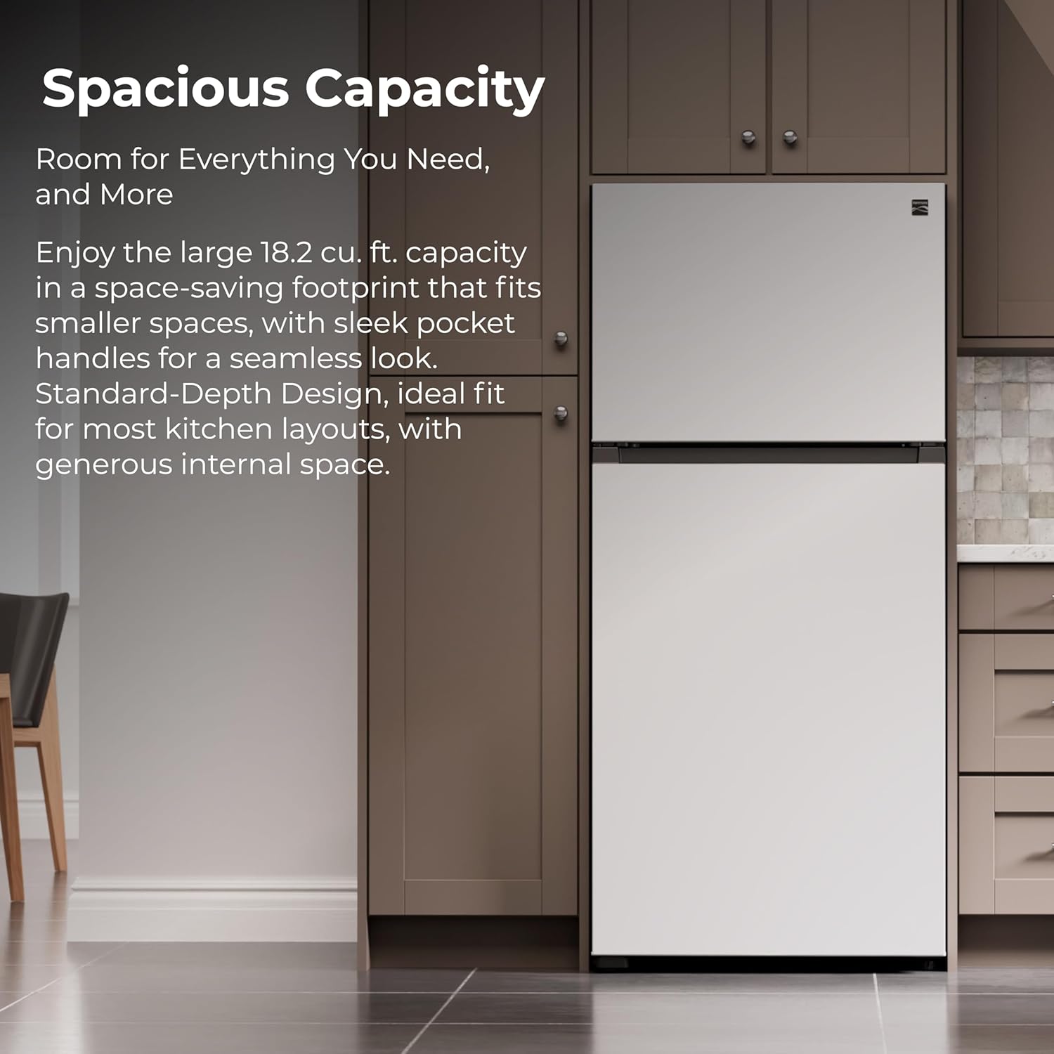 Kenmore 30 in. 18.2 cu. ft. Capacity Refrigerator/Freezer Adjustable Glass Shelving, Humidity Control Crispers, Gallon Door Bins, White