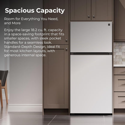 Kenmore 30 in. 18.2 cu. ft. Capacity Refrigerator/Freezer Adjustable Glass Shelving, Humidity Control Crispers, Gallon Door Bins, White