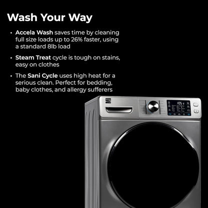 Kenmore 4.5 cu. ft. Front Load Washer with Stain Removing Steam Treatment - Reduce Laundry Time with Accela Wash - LED - ENERGY STAR Certified - Metallic Silver