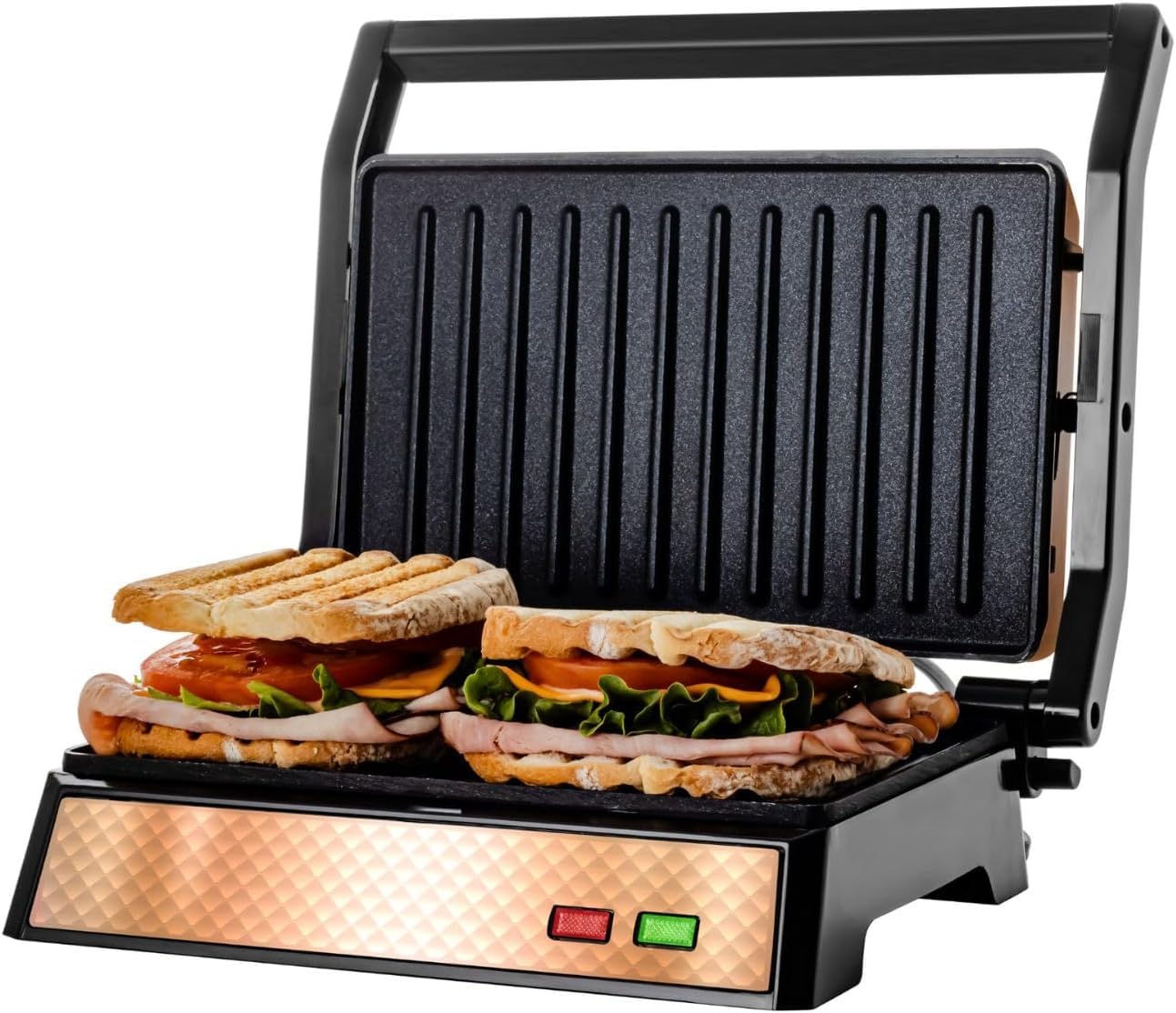 OVENTE Electric Sandwich Maker with Non-Stick Plates, Indicator Lights, Cool Touch Handle, Easy to Clean and Store, Perfect for Cooking Breakfast, Grilled Cheese, Tuna Melts and Snacks, Black GPS401B